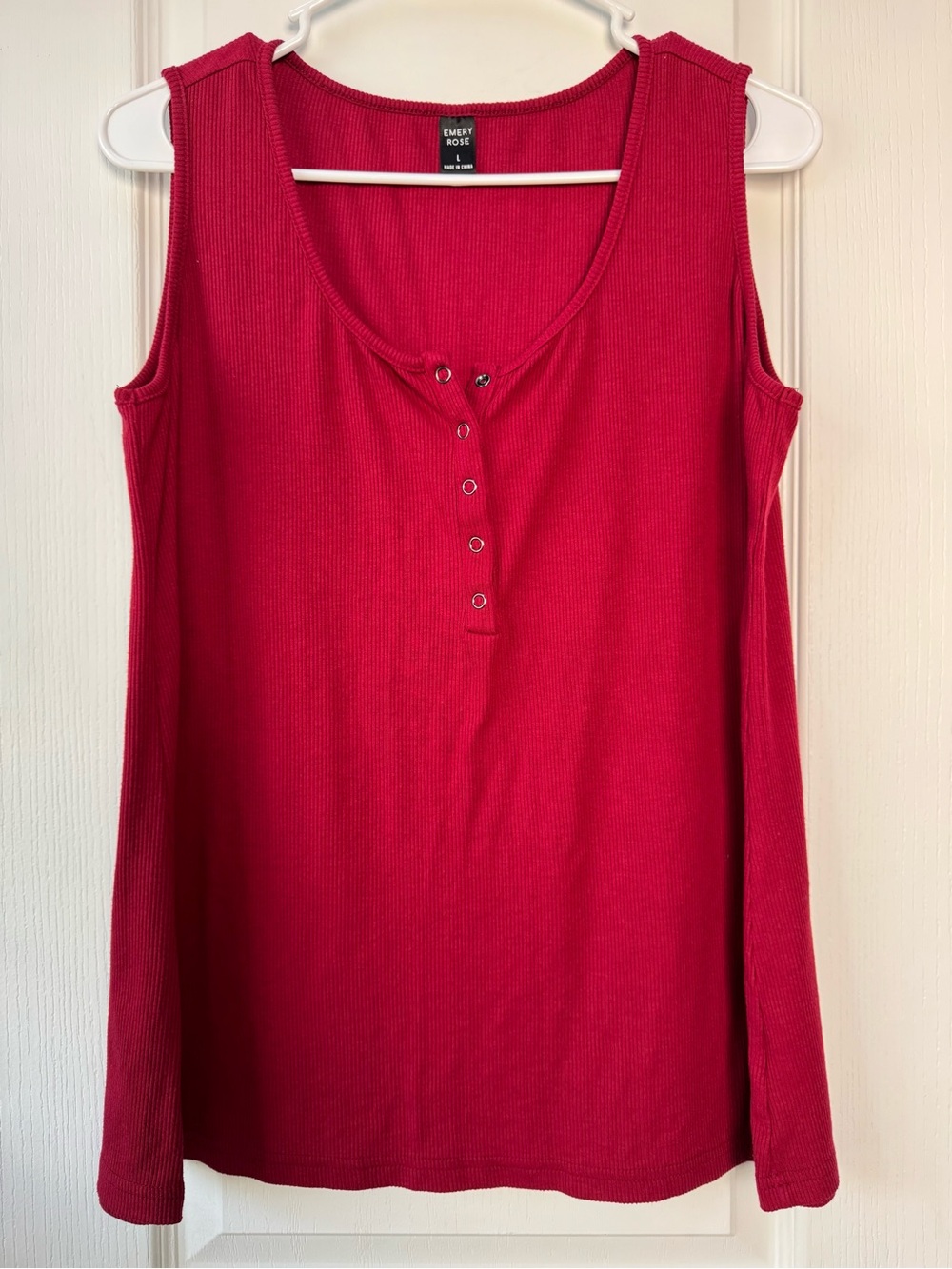 Emery Rose Raspberry Ribbed Henley Tank